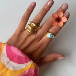 Tomfoolery Gold Blue Yin Yang Signet Ring Hot