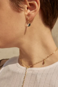 Tomfoolery Gold Blue Yin Yang Single Hoop Earring Fashion