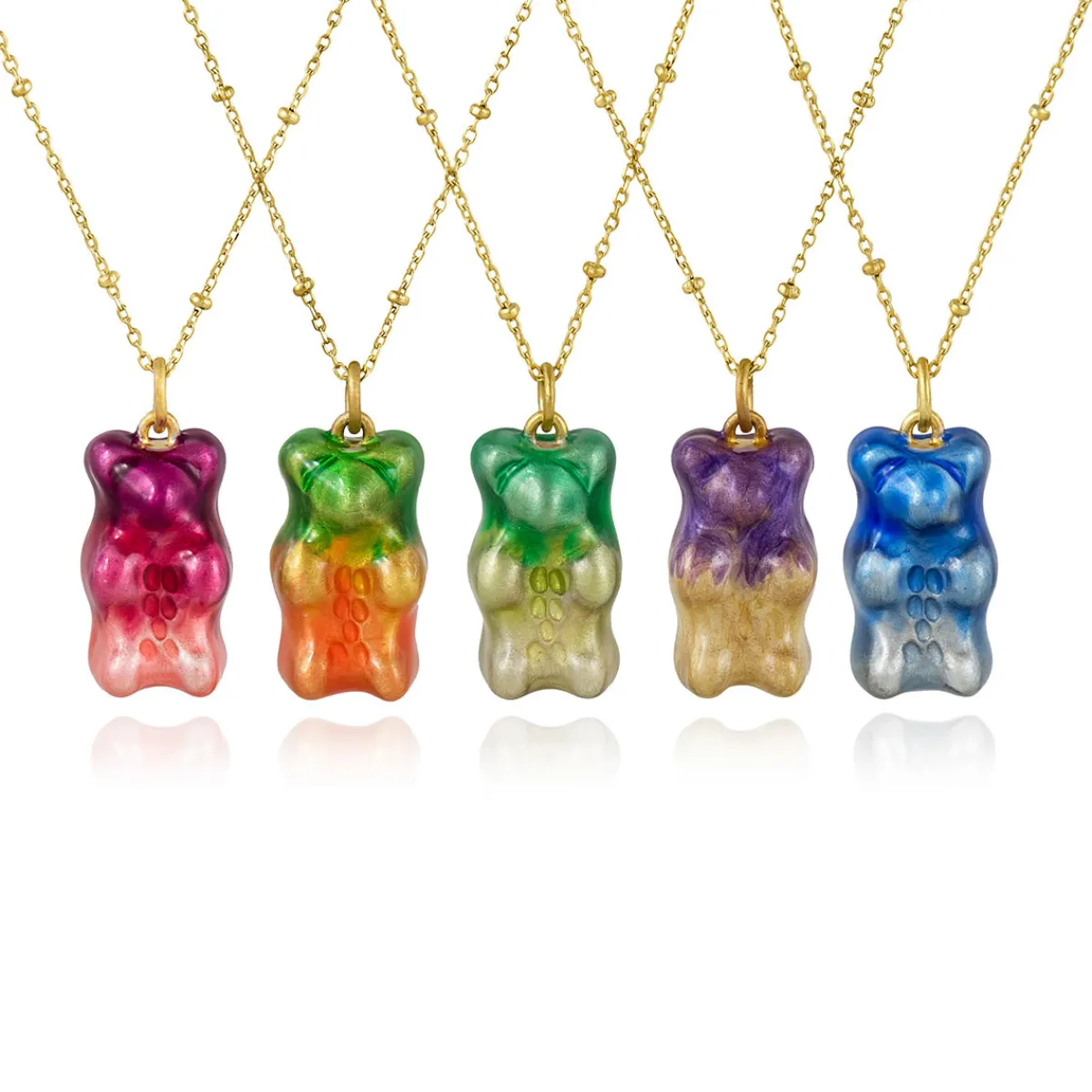 Tomfoolery Gold Chain Ombre Gummy Bear Necklace Fashion