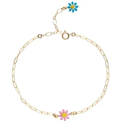 Tomfoolery Gold Daisy Paperclip Bracelet in Pink & Blue New
