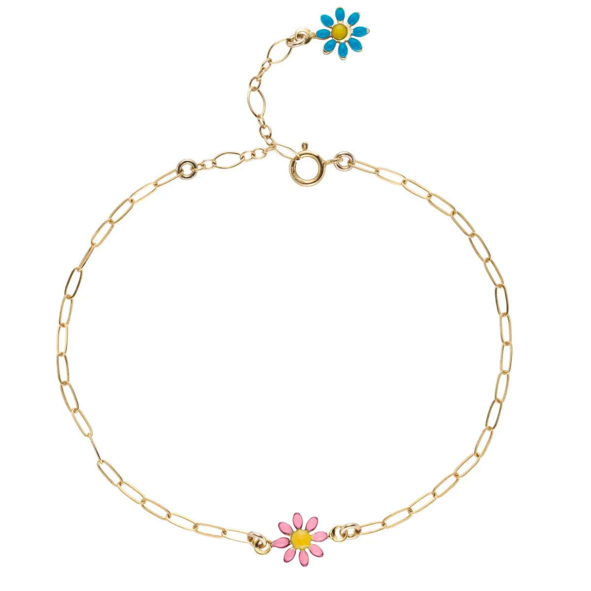 Tomfoolery Gold Daisy Paperclip Bracelet in Pink & Blue New