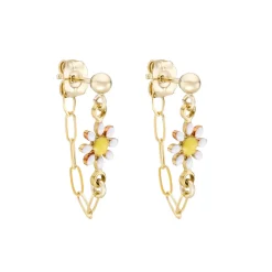 Tomfoolery Gold Daisy Paperclip Earrings in White Online