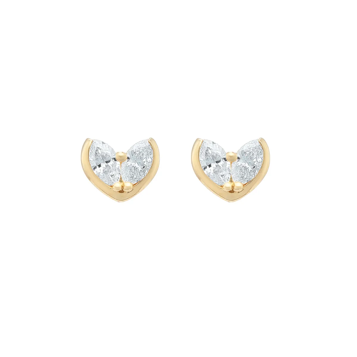 Tomfoolery Gold Duo Marquise Diamond Heart Studs Hot