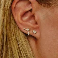 Tomfoolery Gold Duo Marquise Diamond Heart Studs Hot