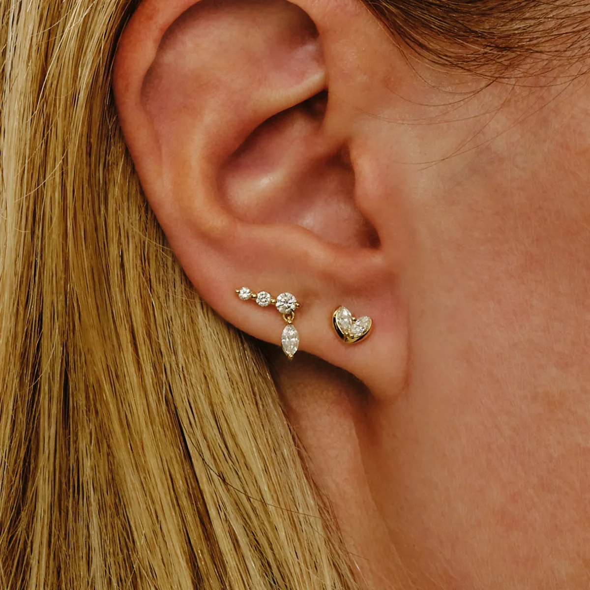 Tomfoolery Gold Duo Marquise Diamond Heart Studs Hot