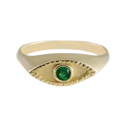 Tomfoolery Gold Eye Signet Ring with Emerald Outlet