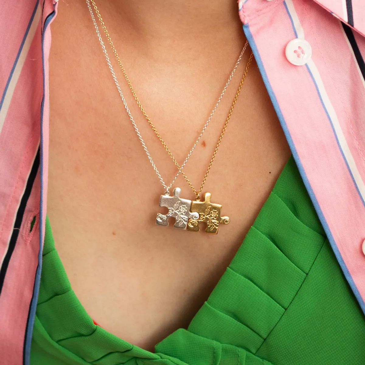 Tomfoolery Gold Floral Puzzle Piece Necklace Clearance