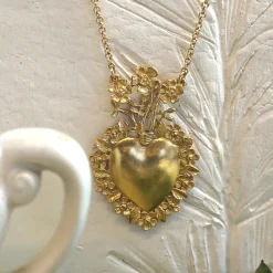 Tomfoolery Gold Floral Sacred Heart Necklace Sale