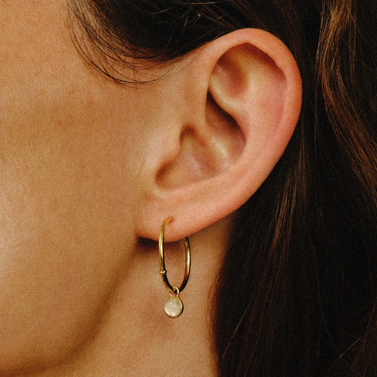 Tomfoolery Gold Moonstone Drop Hoop Earrings Fashion