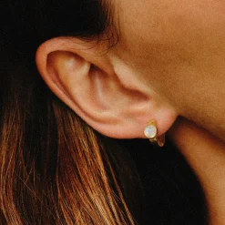 Tomfoolery Gold Moonstone Huggie Hoops Online