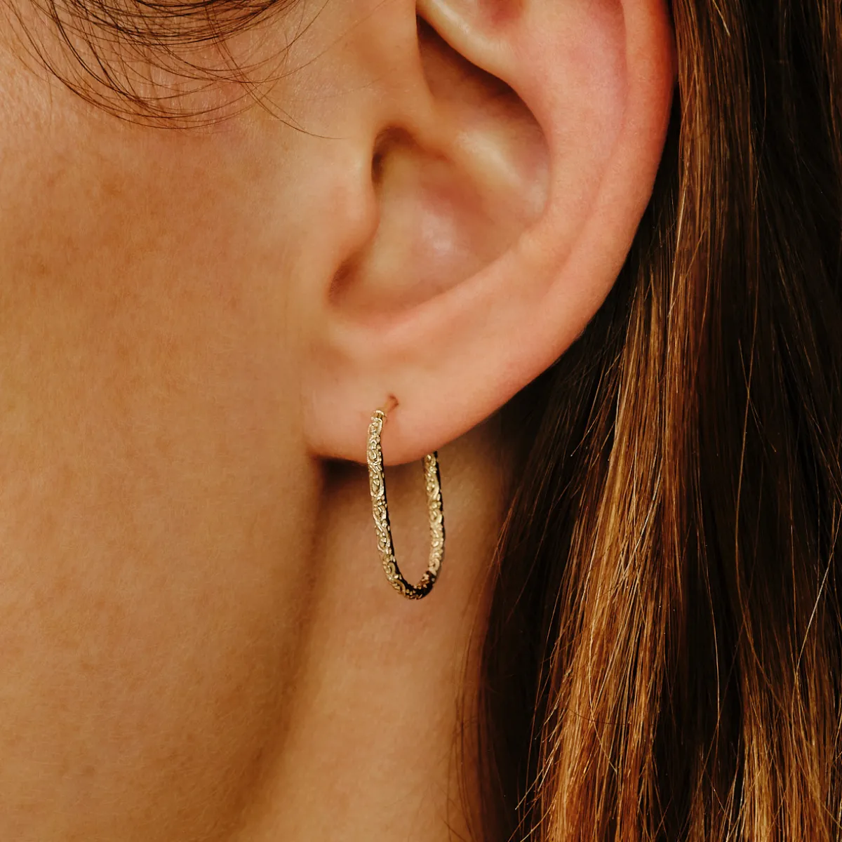 Tomfoolery Gold Oval Engraved Hoop Clearance