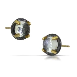 Tomfoolery Gold, Oxidised Silver & White Topaz Studs Sale