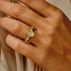 Tomfoolery Gold Pebble Prehnite Balance Ring Sale