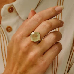 Tomfoolery Gold Pebble Prehnite Ring Clearance