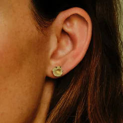 Tomfoolery Gold Pebble Round Prehnite Studs Outlet