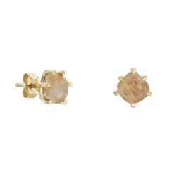 Tomfoolery Gold Pebble Round Rutilated Quartz Studs Clearance