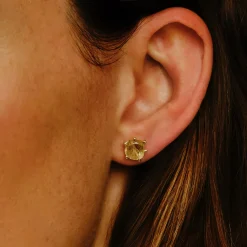 Tomfoolery Gold Pebble Round Rutilated Quartz Studs Clearance