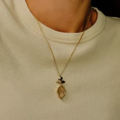 Tomfoolery Gold Pebble Rutilated Quartz Balance Pendant Discount