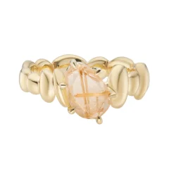 Tomfoolery Gold Pebble Rutilated Quartz Balance Ring Sale