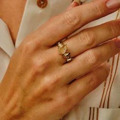 Tomfoolery Gold Pebble Rutilated Quartz Balance Ring Sale