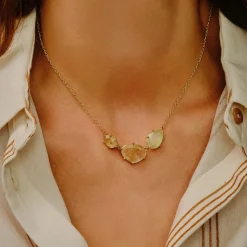 Tomfoolery Gold Pebble Trio Gemstone Necklace Hot