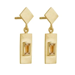 Tomfoolery Gold Plated Baguette Cut Gemstone Drop Earrings Fashion