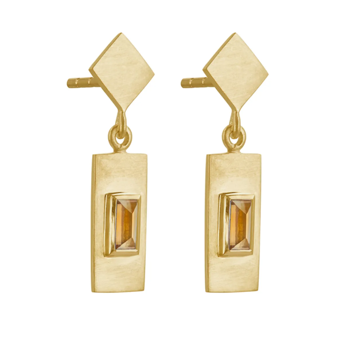 Tomfoolery Gold Plated Baguette Cut Gemstone Drop Earrings Fashion