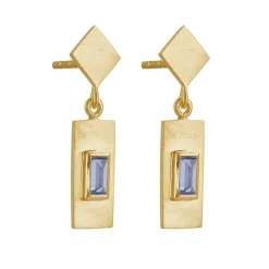 Tomfoolery Gold Plated Baguette Cut Gemstone Drop Earrings Fashion