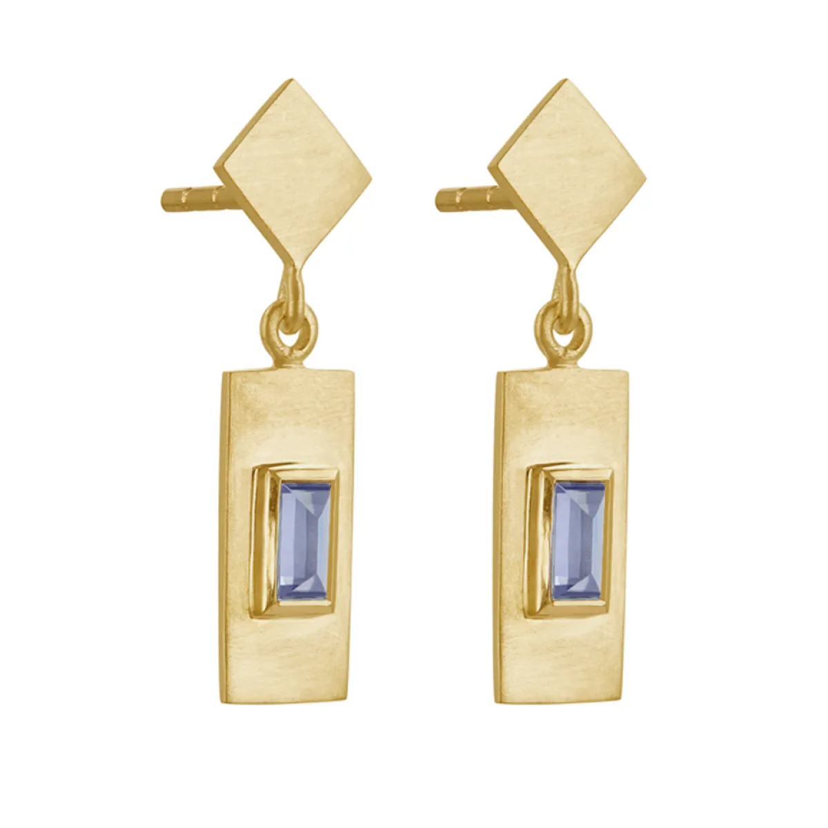 Tomfoolery Gold Plated Baguette Cut Gemstone Drop Earrings Fashion