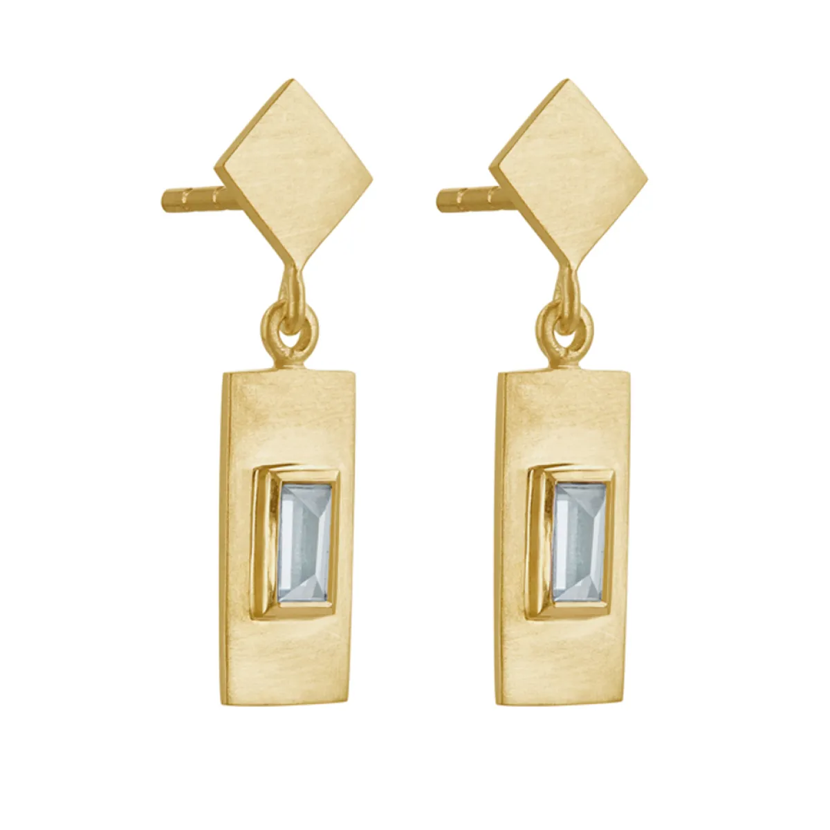 Tomfoolery Gold Plated Baguette Cut Gemstone Drop Earrings Fashion