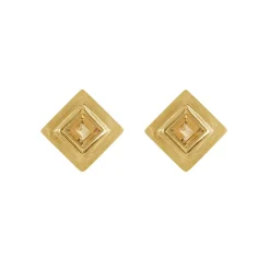 Tomfoolery Gold Plated Princess Cut Gemstone Studs Sale