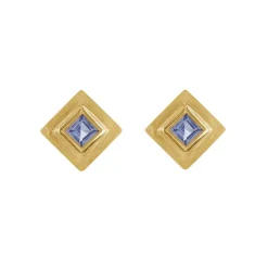 Tomfoolery Gold Plated Princess Cut Gemstone Studs Sale