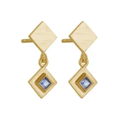 Tomfoolery Gold Plated Princess Cut Gemstone Drop Earrings Online