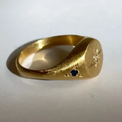 Tomfoolery Gold Signet Ring with Diamonds & Sapphires Discount