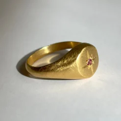 Tomfoolery Gold Signet Ring with Pink Sapphire Best