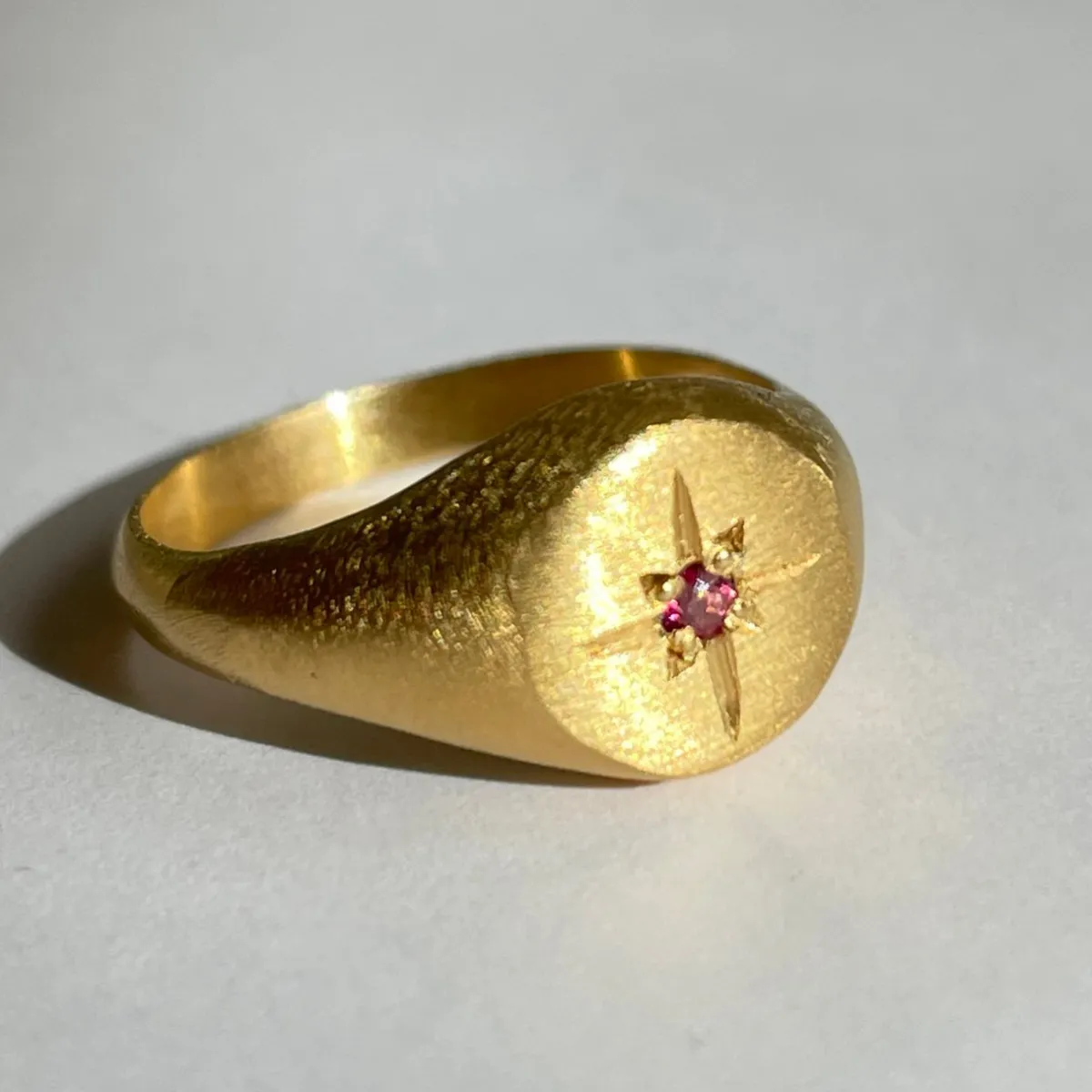 Tomfoolery Gold Signet Ring with Pink Sapphire Best