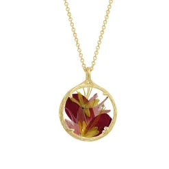 Tomfoolery Gold Small Floral Bouquet Pendant in Blush Hot