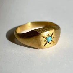 Tomfoolery Gold Square Seal Ring with Turquoise Best