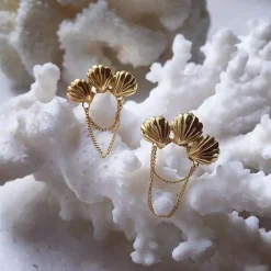 Tomfoolery Gold Triple Shell Earrings Outlet