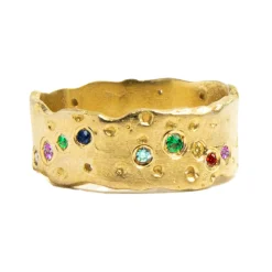 Tomfoolery Gold Wide Erizo Ring with Rainbow Sapphires New