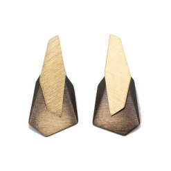 Tomfoolery Gold-Plated Silver & Oxidised Silver Large Stud Earrings New