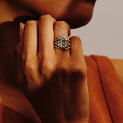 Tomfoolery Grande Storm Rose Cut Salt & Pepper Five Stone Ring Fashion
