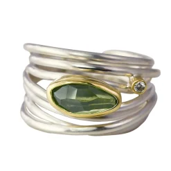 Tomfoolery Green Amethyst & Silver Wide Wrap Ring Sale
