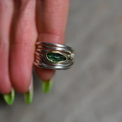 Tomfoolery Green Amethyst & Silver Wide Wrap Ring Sale