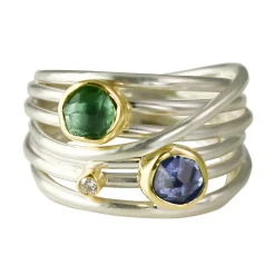 Tomfoolery Green Amethyst, Tanzanite, Diamond & Silver Wide Wrap Ring Online