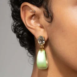 Tomfoolery Green Bonbon Crystal Lucite Teardrop Hoops Sale