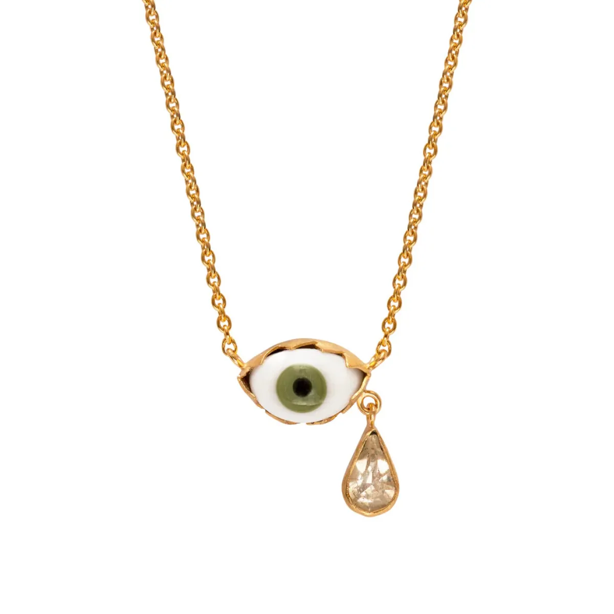 Tomfoolery Green Eye Teardrop Necklace Fashion