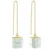 Tomfoolery Green Glass Stack Cube Long Drop Earrings Clearance
