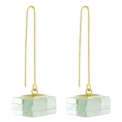 Tomfoolery Green Glass Stack Square Long Drop Earrings Hot