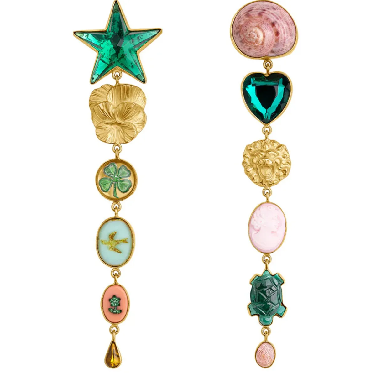Tomfoolery Green Heart & Star Drop Earrings Hot